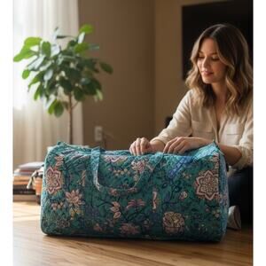 Vera Bradley XL Traveler Duffel Bag Peacock Garden Blue Teal NWT Extra Large